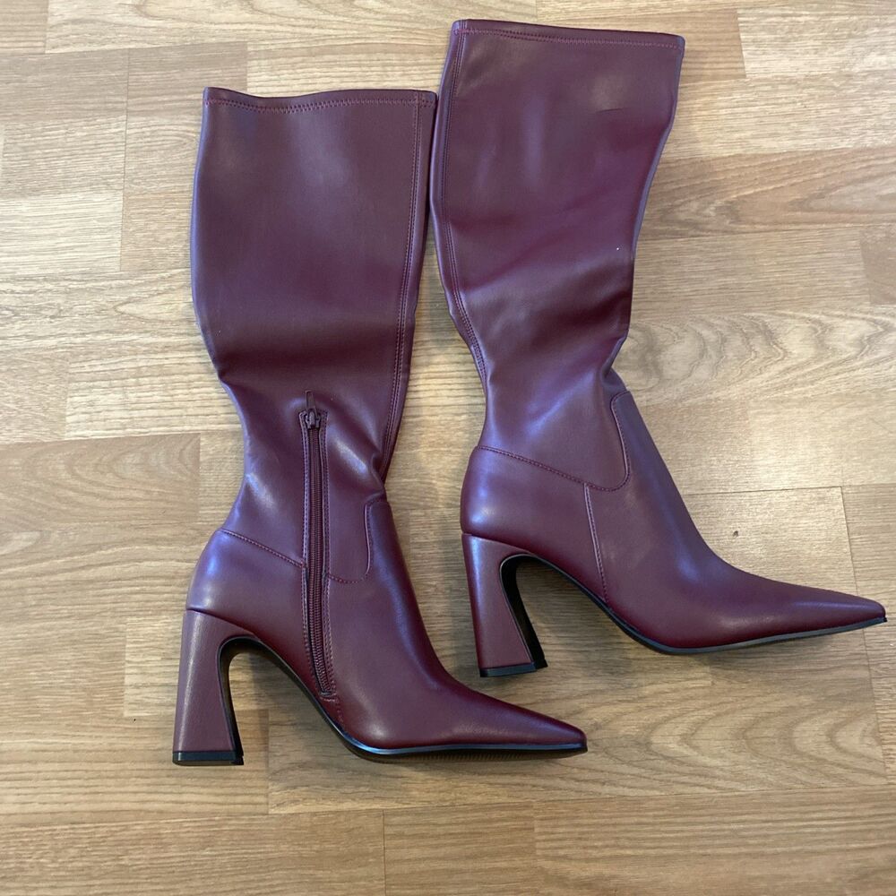 Steve Madden Womens Lamarca Knee High Block-Heel Stretch Boots Burgundy 9.5 NIB - Picture 8 of 13